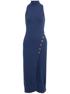 NICHOLAS blue Sleeveless Midi Knit Dress with Side Button Trim XL brand new!